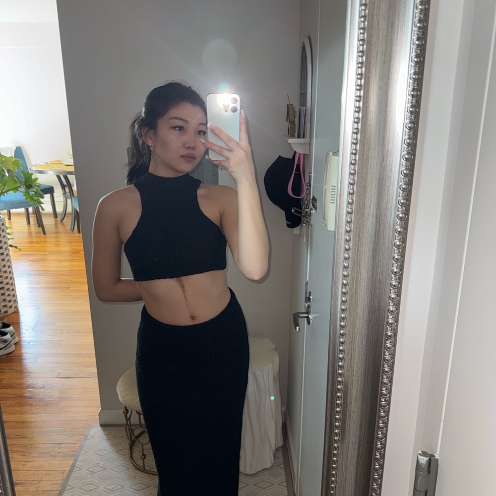 Black Sleeveless Crop Top and Skirt Set